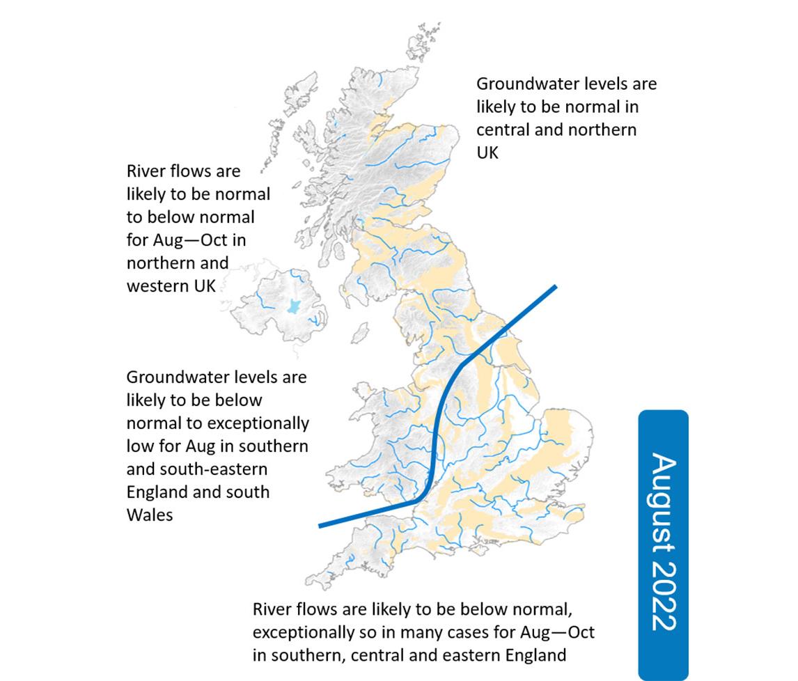 Map showing the hydrological outlook for August 2022