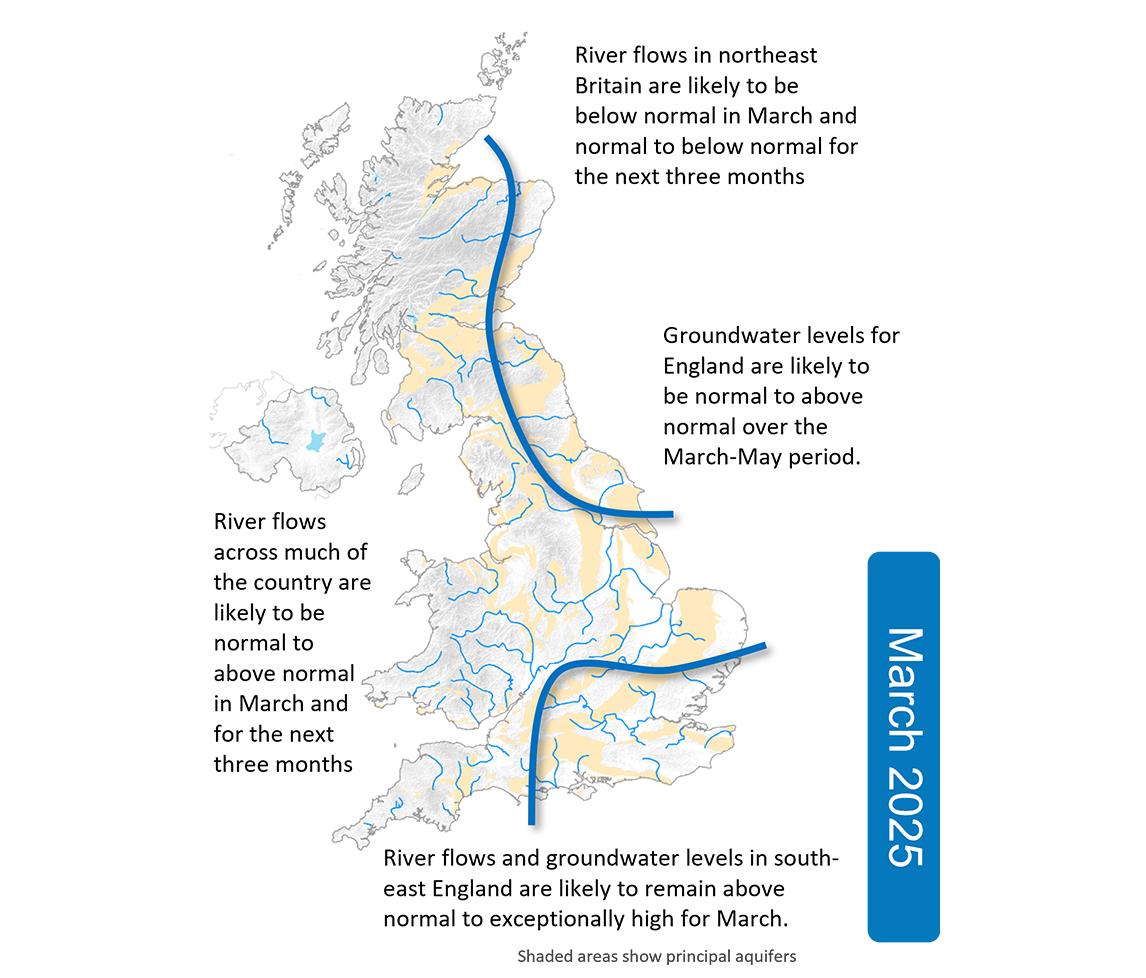 Map of the Hydrological Outlook for March 2025